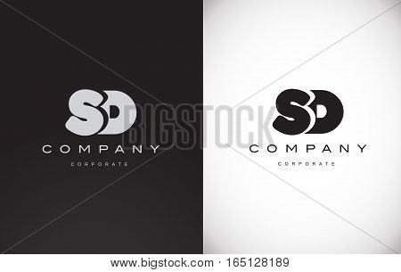 Alphabet letter S D black background white grey vector logo icon sign design template