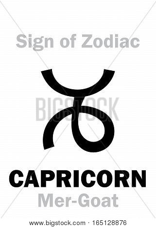 Astrology Alphabet: Sign of Zodiac CAPRICORN (The Mer-Goat). Hieroglyphics character sign (single symbol).