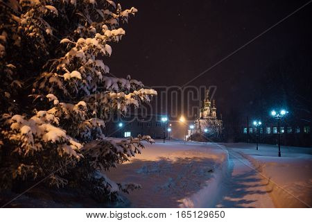 walks around the city: temple, church, monument. Trinity Cathedral in Solikamsk. City sight. Majestic cathedral, architecture of the 17th century.