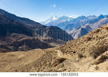 mountain trail trekking route Muktinath Lupra Himalayas Nepal