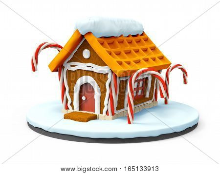 gingerbread house cartoon isolated on white. 3d illustration