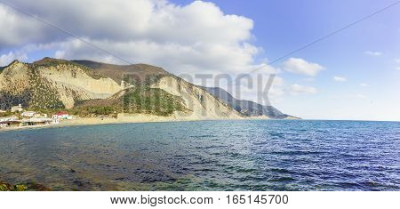 Rocky shore of the black sea. Russia Krasnodar Krai village of Big Utrish