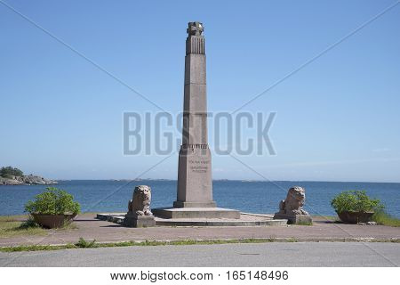 HANKO, FINLAND - JUNE 12, 2015: Freedom monument on the shore of the Baltic sea. Hanko, Finland