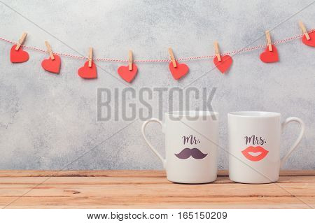 Valentines day romantic dating concept with couple of coffee cups.