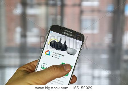 MONTREAL CANADA - DECEMBER 23 2016 : The Google Home app is one app to set up manage and control Chromecast Chromecast Audio and Google Home devices