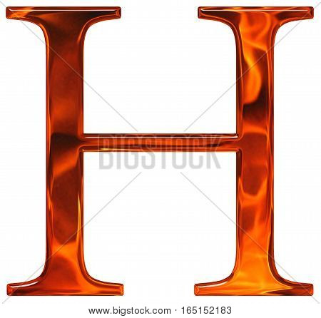Uppercase Letter H - The Extruded Of Glass With Pattern Flame, Isolated On White Background