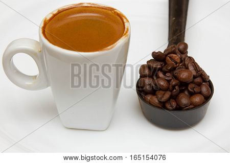 hot cup of espresso on a white background,
