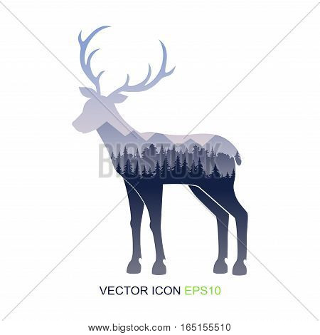 Silhouette of deer. Wild nature. Silhouette of deer and wildlife. logo. Vector illustration.