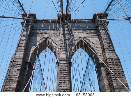 Brooklyn Bridge pylon close up in black and white