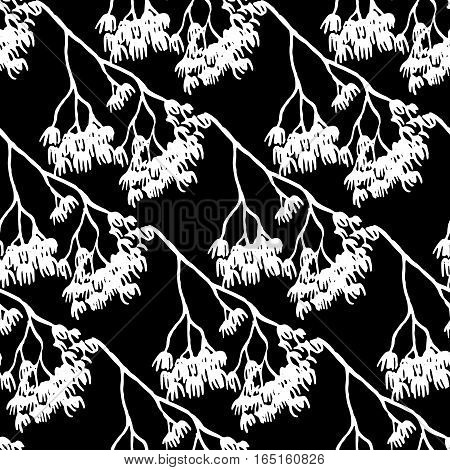 Sketched monochrome branch silhouette line art seamless pattern vector