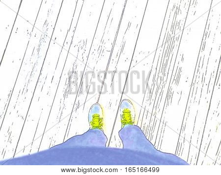 A digital watercolor self portrait of one's shoes.