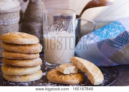 Biscuits With A Glass Of Milk On Tray