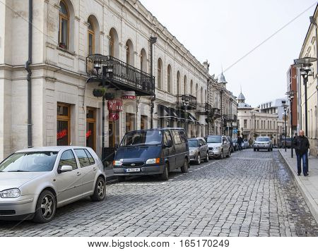 KUTAISI GEORGIA - FEBRUARY 23 2016: old street with houses and stone road.