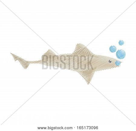 hand drawing shark fish ocean species bubbles vector illustration eps 10
