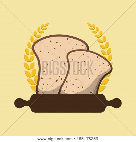 breakfast cooking roller halved bread laurel badge vector illustration eps 10