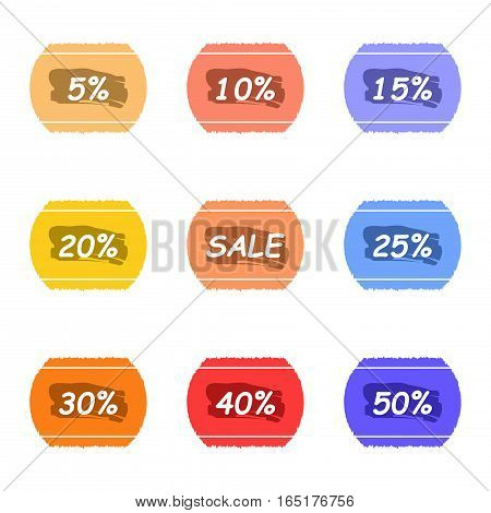sale and percentage tear sticker with ink label set,vector Illustration EPS10