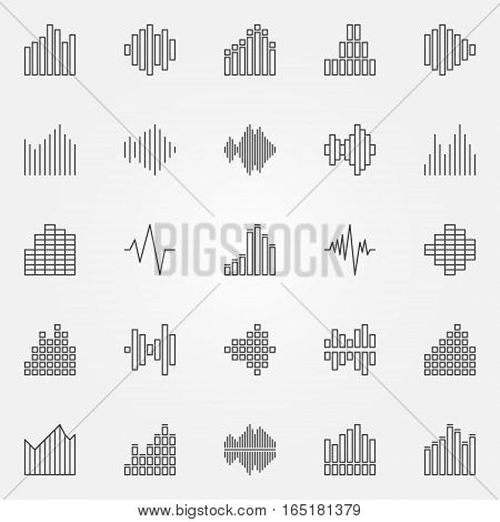 Music sound wave icons set - vector audio waveforms concept symbols in thin line style