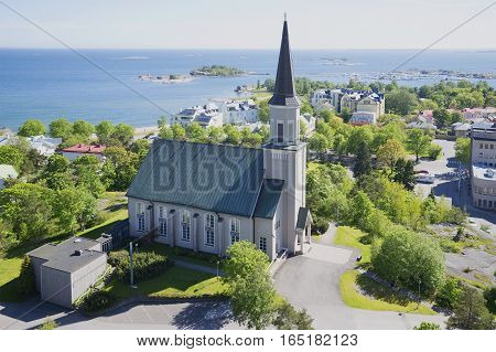 The view of the Evangelical-Lutheran Church of Hanko, Finland