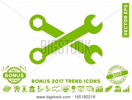 Eco Green Wrenches pictogram with bonus 2017 trend symbols. Vector illustration style is flat iconic symbols white background.