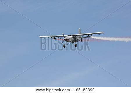 PRACHUAPKIRIKHAN THAILAND - JAN 14 2017: Light aircraft Pilatus PC-6 Finally the masses of the world are stationed of Thai air force flight show on children's day on January 14 2017 in Prachuapkirikhan Thailand.