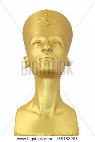Bust of Queen Nefertiti isolated on white background. 3D render