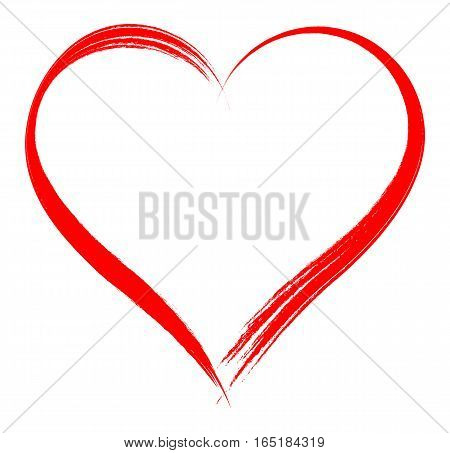 Vector Heart shape frame with brush painting isolated on white background