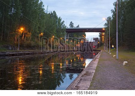 The gateway on the Saimaa canal during the white nights. Finland