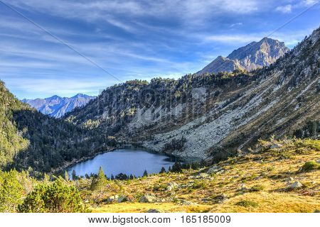 Beautiful high altitude lake (les Laquettes) located in Pyrenees Mountains in Neouvielle Massif.