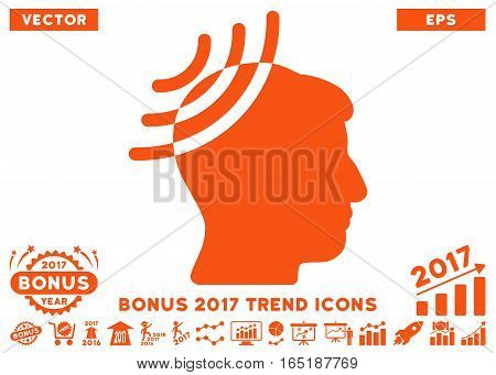 Orange Radio Reception Head icon with bonus 2017 trend elements. Vector illustration style is flat iconic symbols white background.