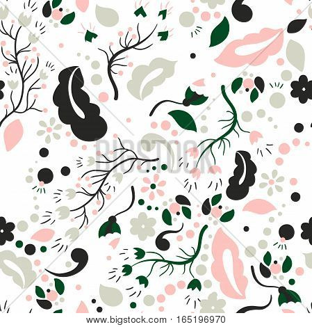 Beautiful floral seamless pattern. Bright buds, leaves, flowers. Vintage texture. Stylized flower circular background in pastel colors. Flower shop. Bright buds. Garden. Detailed flowers illustrations