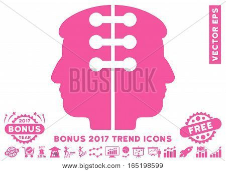 Pink Dual Head Interface pictogram with bonus 2017 trend images. Vector illustration style is flat iconic symbols white background.
