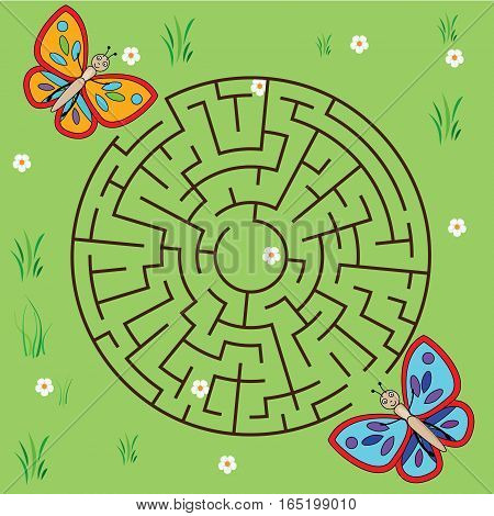 Maze children game: help the butterfly go through the labyrinth. Kids activity sheet