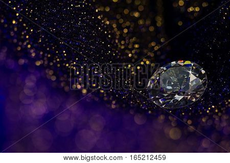 Beautiful big diamond jewelry on dark violet colorful glitter shiny background. Fine natural precious stone.Brillant shine.