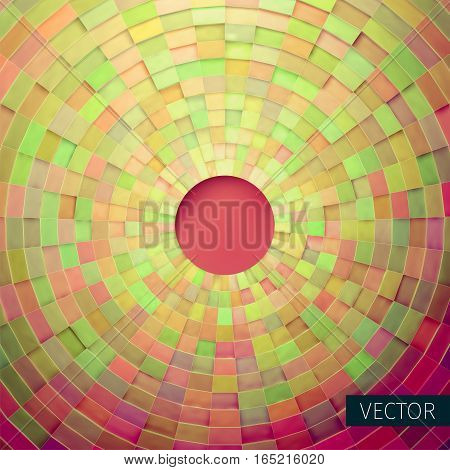 Radial vector ornament. Angular grid of 3d boxes. Background for web