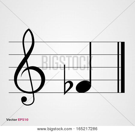 Flat musical symbol with note treble clef and staff