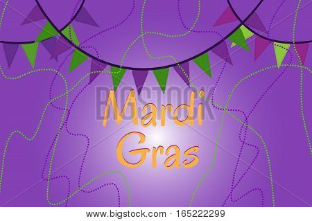 Picture ready for use in Mardi Gras holiday thematic. Garland of colour flags and bead