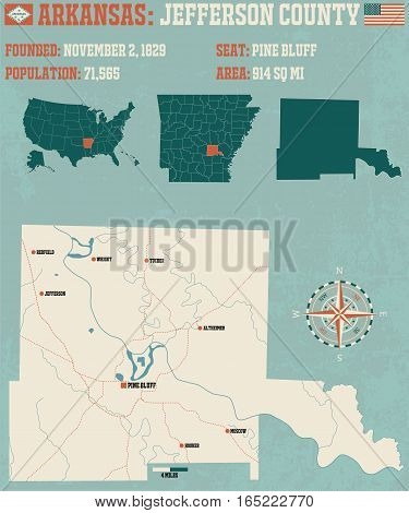 Large and detailed map of Jefferson County in Arkansas
