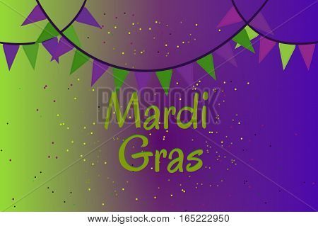 Picture ready for use in Mardi Gras holiday thematic. Garland of colour flags and confetti