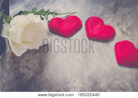 Valentine's Day Background,red Heart With Red White Rose ,ribbon