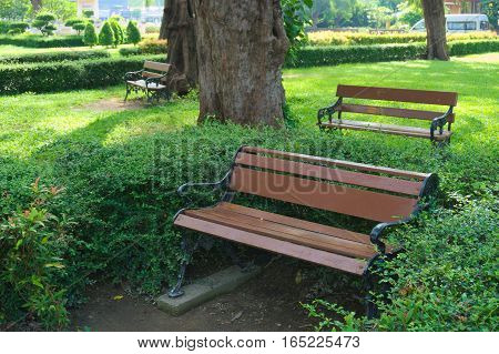 Benches in the Park, Samilar beach, Songkhla, Thailand.