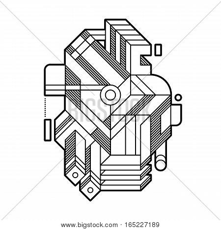 Abstract Geometric Composition With Complex Geometric Shapes. Style Of Modern Art And Graffiti. The