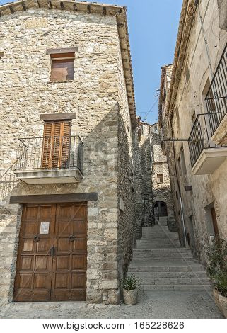 Spain Catalonia Girona Besalu. The first mention of the castle Besalu around which the town was formed refer to the X century . The stone streets of the ancient city.