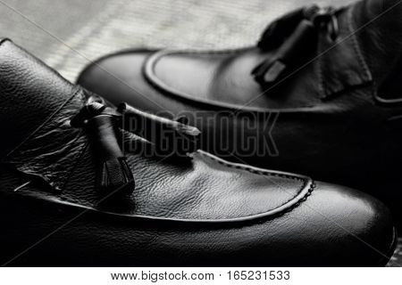 Men's Loafer Shoes.closeup.advertising Shot.leather Shoes.selective Focus.concept Closeup Shoes