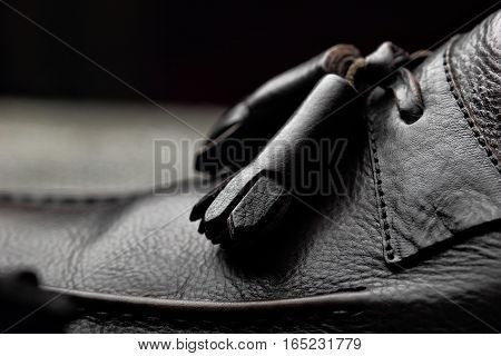 Men's Loafer Shoes.closeup.advertising Shot.leather Shoes.selective Focus.concept Closeup Shoes
