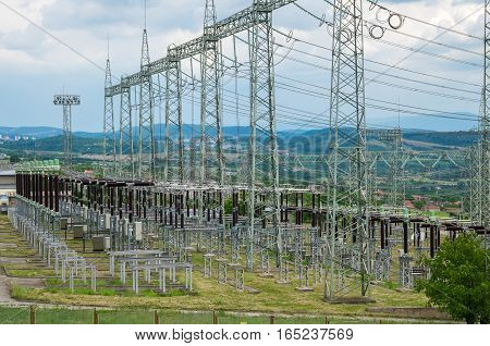 Electricity distribution. High-voltage substation with switches and disconnectors.