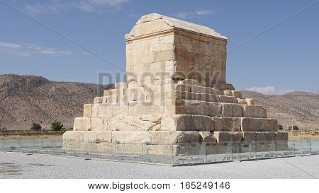 PASARGADAE, IRAN - OCTOBER 8, 2016: Tomb of achaemenid king Kyrus II. in Pasargadae on October 8, 2016 in Iran, Asia