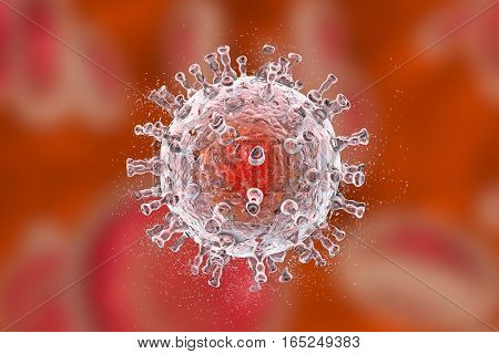 Destruction of Kaposi's sarcoma virus. 3D illustration of a herpes virus type 8 which causes Kaposi's sarcoma in HIV-infected patients. Concept for Kaposi's sarcoma treatment and prevention