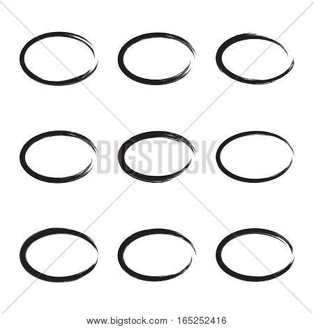 Set hand drawn ovals, circle, curve frame. Text box from smears. Vector  Black stroke border