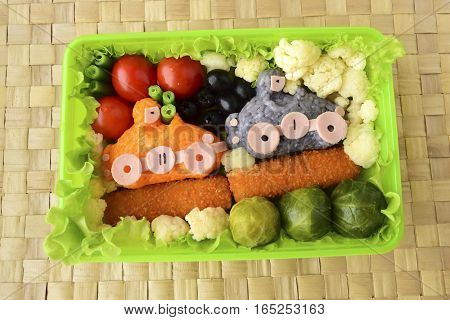 Cars it is made of rice. Kyaraben, bento. Creative food for children