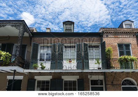 Detail of a balcony in a building in the French Quarter in New Orleans Louisiana USA